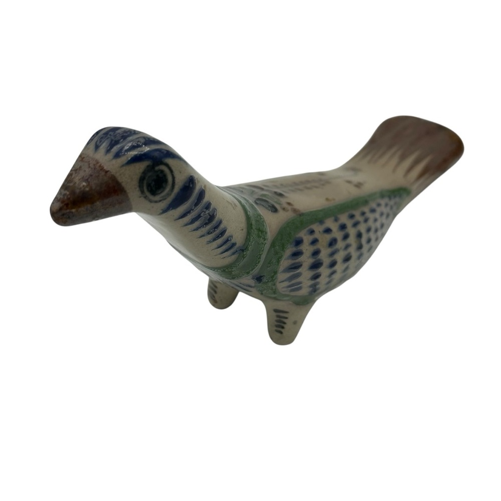 Vintage Mexican Folk Art Pottery Bird Hand Painted Clay Figurine Tonala Style - Picture 11 of 16